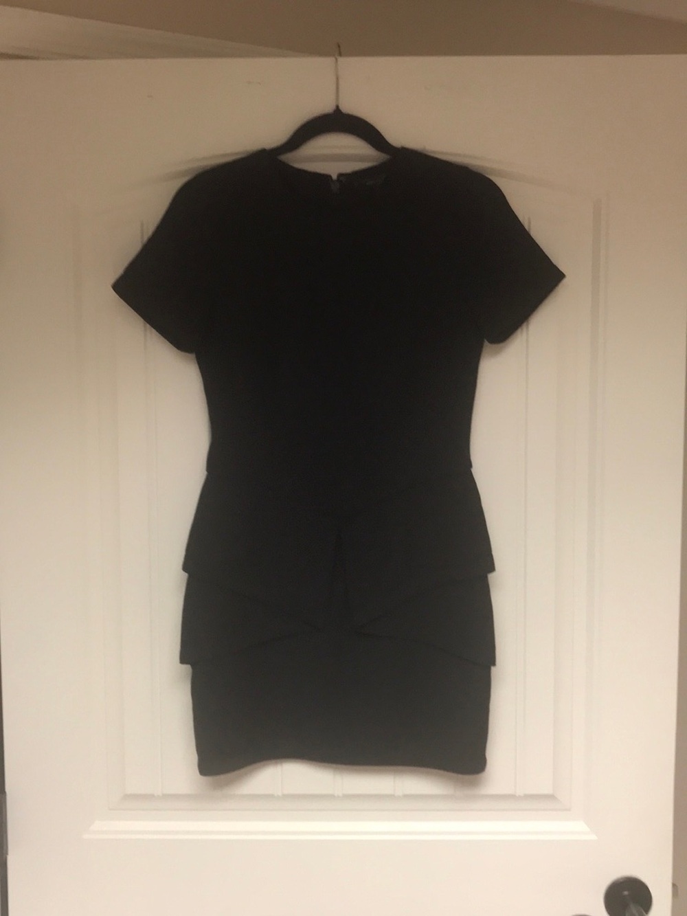 BCBGMaxAzria Black Short-Sleeve Peplum Sheath Dress